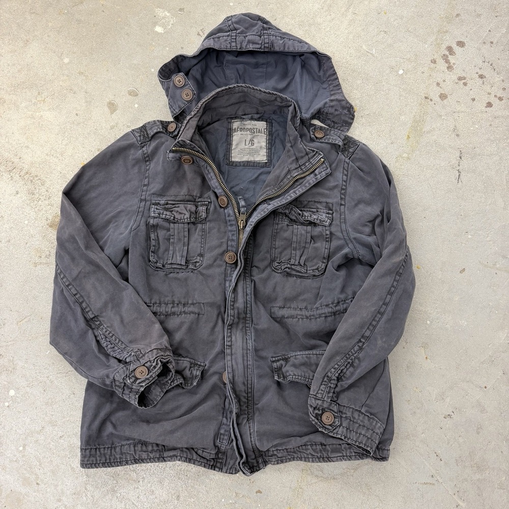 Aeropostal Cargo Jacket Vintage Blue Size L Zip Up/Bottons hoodie